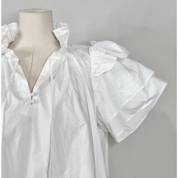 Hunter Belle Millie Med White Puff Sleeves Blouse Top Ruffles Feminine Cottage - Picture 7 of 11